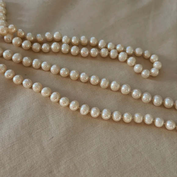 Genuine Classic White Freshwater Pearl Long Necklace - Picture 3 of 7
